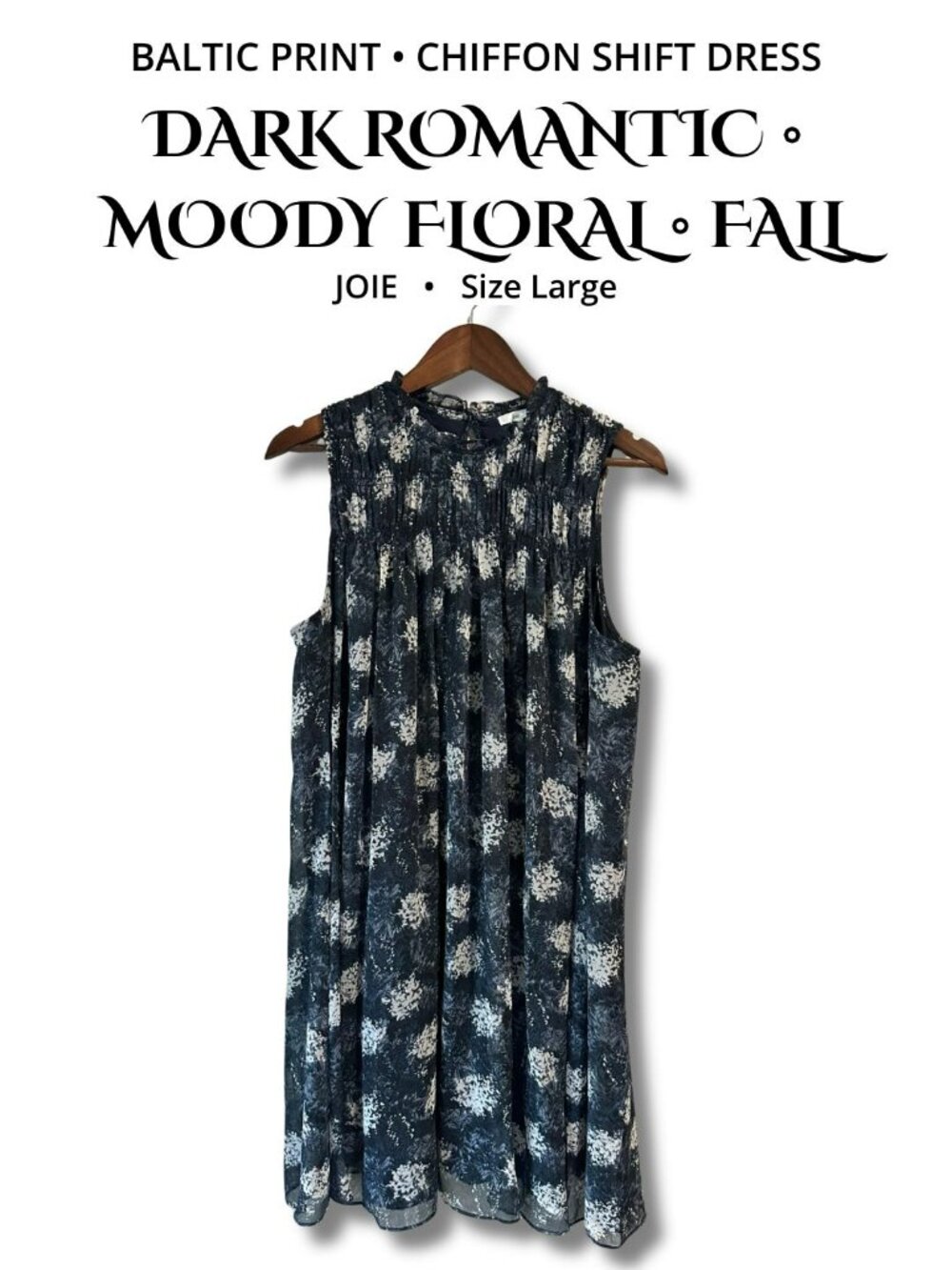Joie Baltic Print Dark Floral Chiffon Shift Dress Large Romantic Boho‎